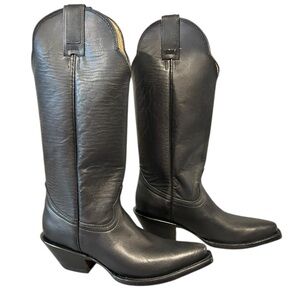 REDHAWK Jolene Black Leather Snip Toe Cowhide Sole Western Cowboy Boots Sz 6.5 D